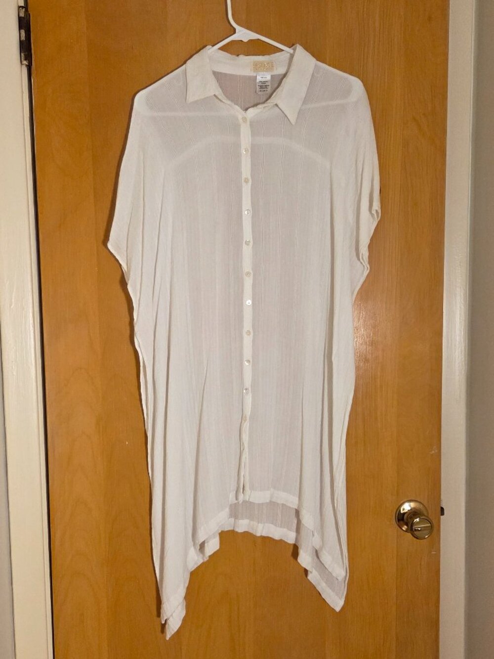 L*Space Anita Button Up Cover Up Tunic Kimono Size M/L White Beach Resort Sheer